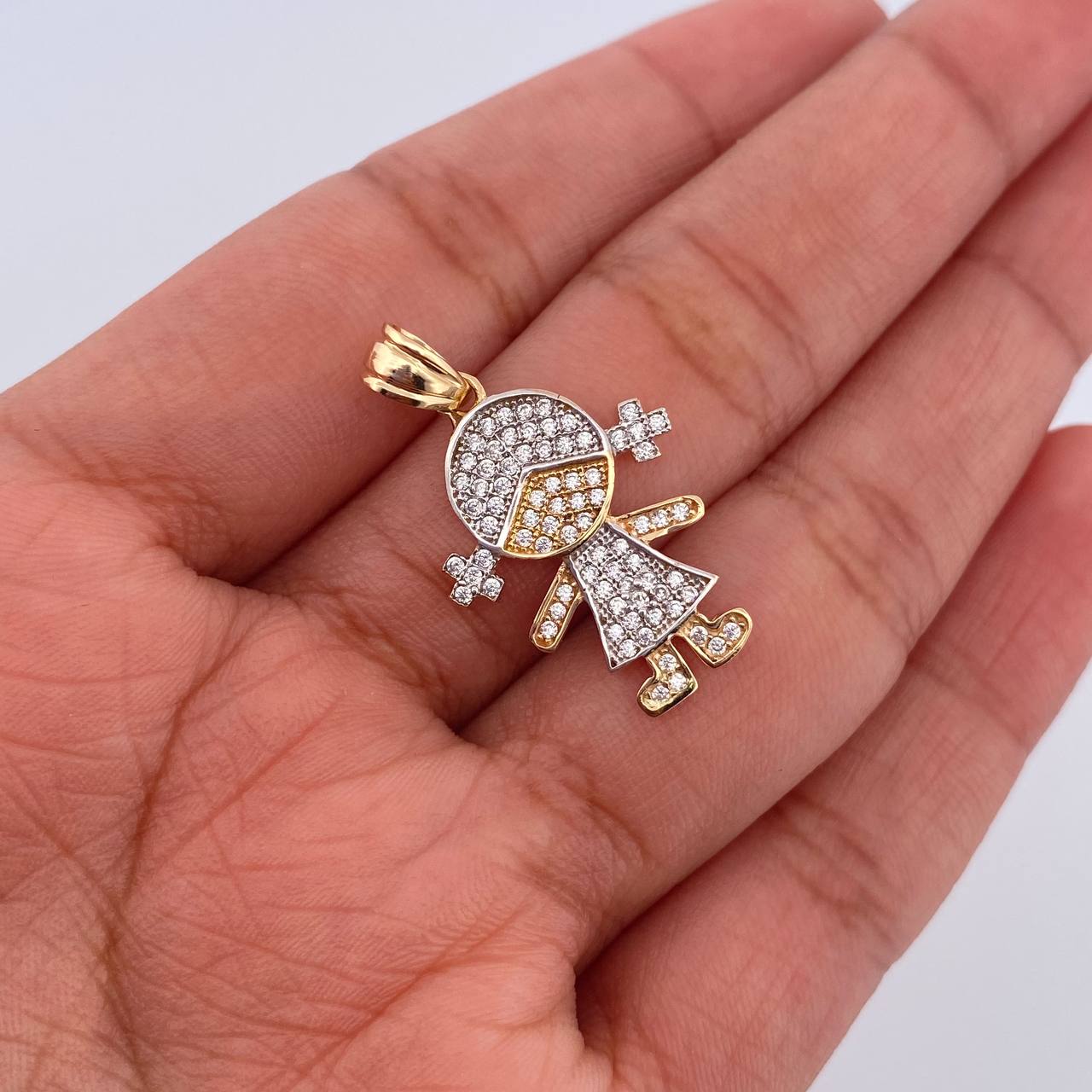 Pendant Girl 2.25gr / 2.8cm / White Zircons Two Yellow White Gold 18K $
