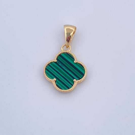 Pendant Clover 1.7gr / 0.9in / Malachite 18K Gold &