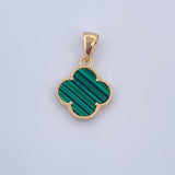 Dije Trebol 1.65gr / 2.4cm / Malaquita Verde Oro Amarillo 18K &