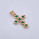 Dije Cruz Tupida 3gr / 3.1cm / Circones Verdes Blancos Oro Amarillo 18K $