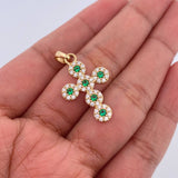 Pendant Thick Cross 2.2gr / 3cm / Green White Zircons Yellow Gold 18K $