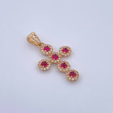 Dije Cruz Tupida 3gr / 3cm / Circones Fucsias Blancos Oro Amarillo 18K $