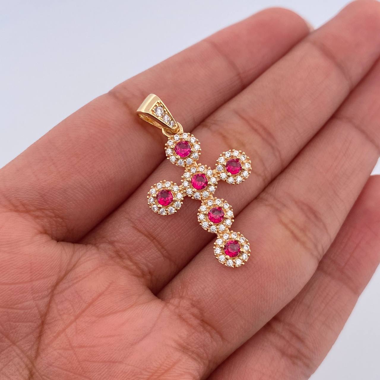 Dije Cruz Tupida 3gr / 3cm / Circones Fucsias Blancos Oro Amarillo 18K $