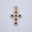 Dije Cruz Tupida 2.9gr / 3cm / Circones Azules Blancos Oro Amarillo 18K $