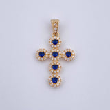 Dije Cruz Tupida 2.9gr / 3cm / Circones Azules Blancos Oro Amarillo 18K $