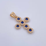 Dije Cruz Tupida 2.9gr / 3cm / Circones Azules Blancos Oro Amarillo 18K $