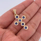 Dije Cruz Tupida 2.9gr / 3cm / Circones Azules Blancos Oro Amarillo 18K $