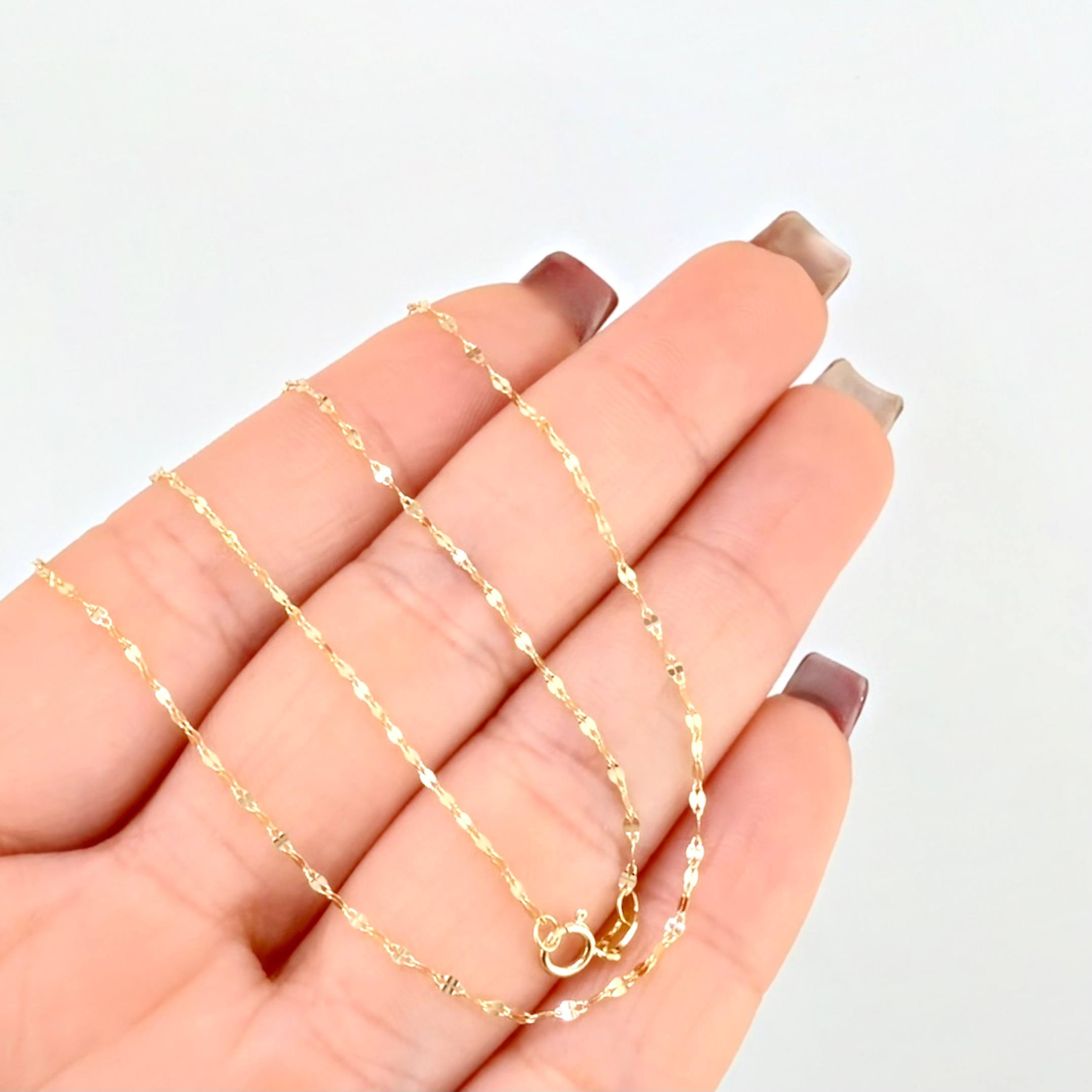 Set Cadena y Dije Flor Espejo + Letra S 1.3gr / 17 3/4 in / 1.3mm Oro Amarillo 18K *