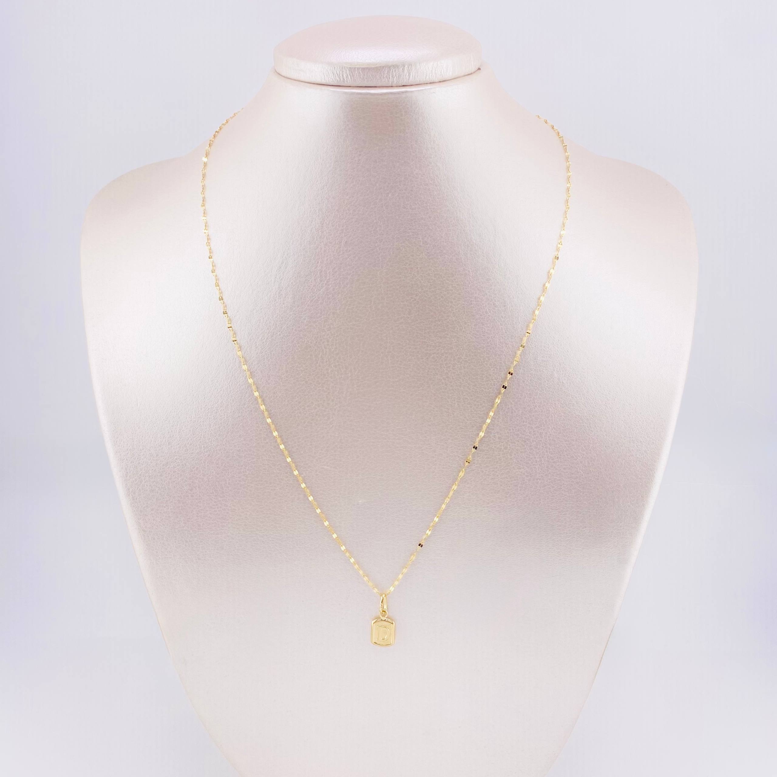 Set Cadena y Dije Flor Espejo + Letra D 1.3gr / 17 3/4 in / 1.3mm Oro Amarillo 18K *