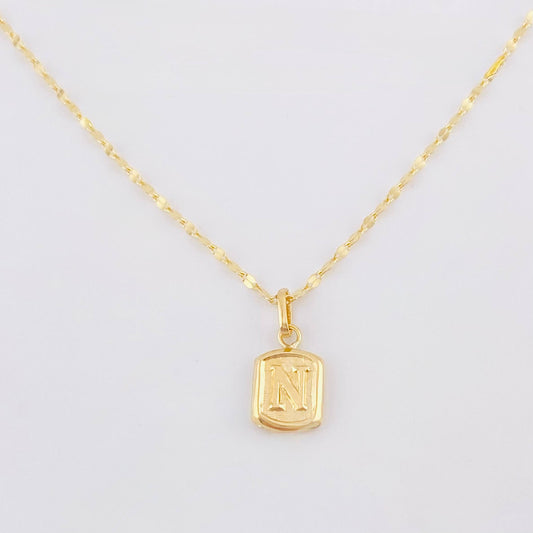Set Cadena y Dije Flor Espejo - Letra N 1.4gr / 17 3/4 in / 1.2mm Oro Amarillo 18K ©