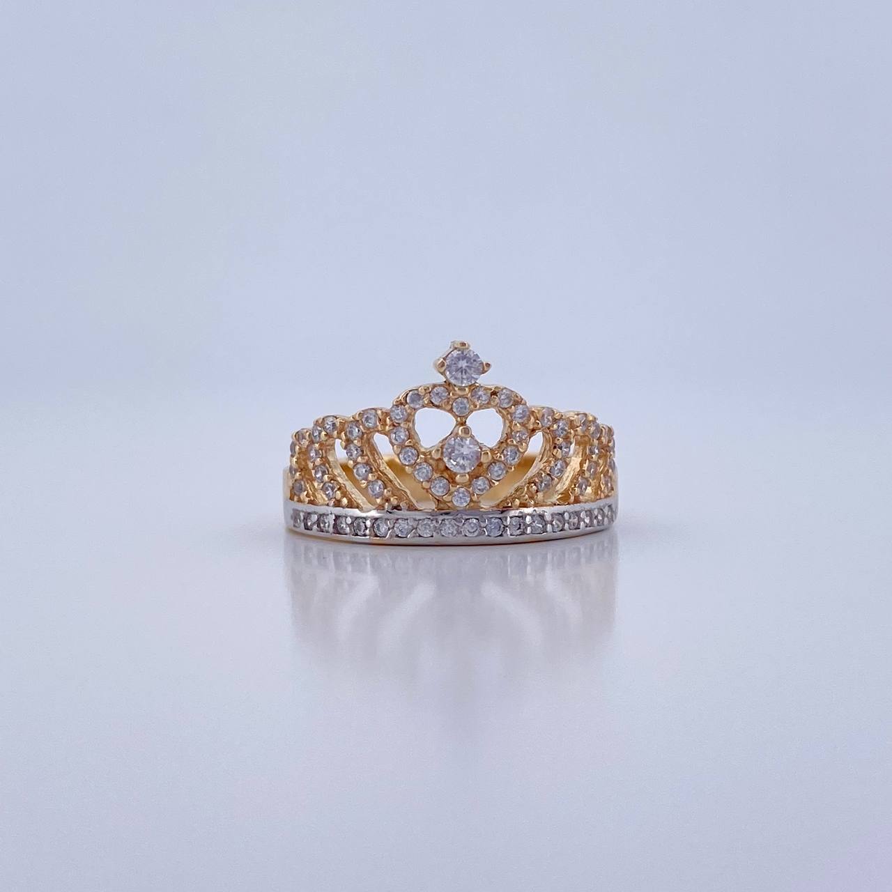 Anillo Corona Corazon 3.55gr / T6 3/4 / Circones Blancos Dos Oros Amarillo Blanco 18K $