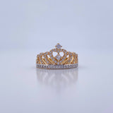 Anillo Corona Corazon 3.55gr / T6 3/4 / Circones Blancos Dos Oros Amarillo Blanco 18K $