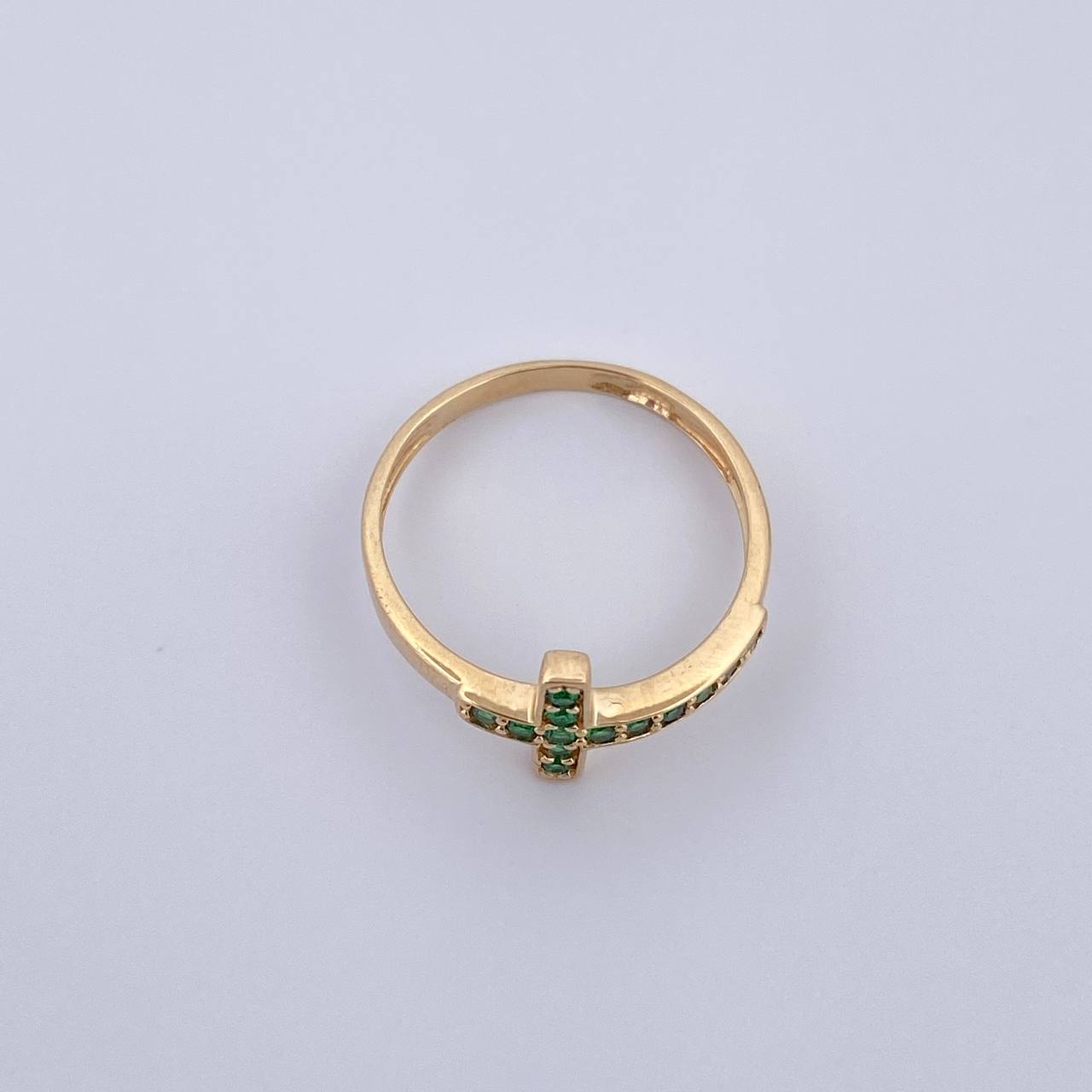 Anillo Cruz 1.7gr / T6 1/4 / Circones Verdes Oro Amarillo 18K $