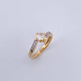 Ring Inverted Lines 2.95gr / T7 1/4 / White Zircons Two Yellow White Gold 18K $