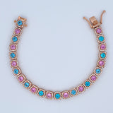 Bracelet Tennis Halo 21.8gr / 18cm / 6.8mm Pink Blue White Zircons Rose Gold 18K $