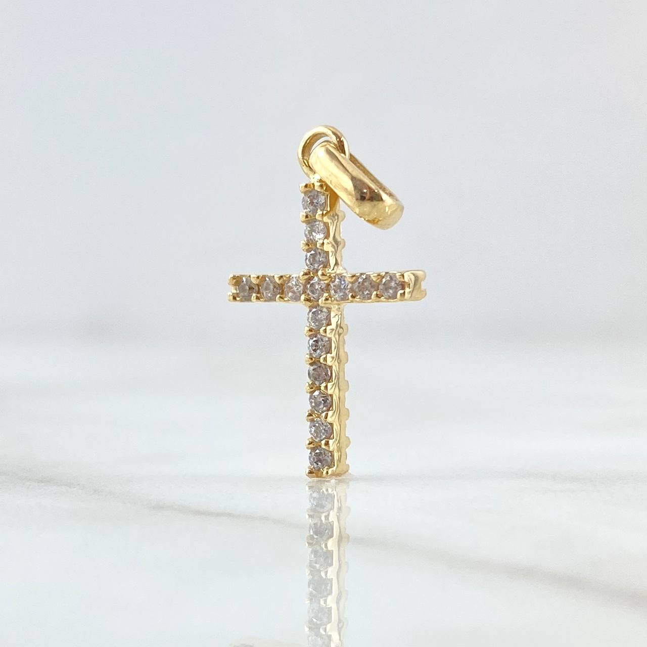 Dije Cruz Doble 1.75gr / 2.4cm / Circones Blancos Oro Amarillo 18K *