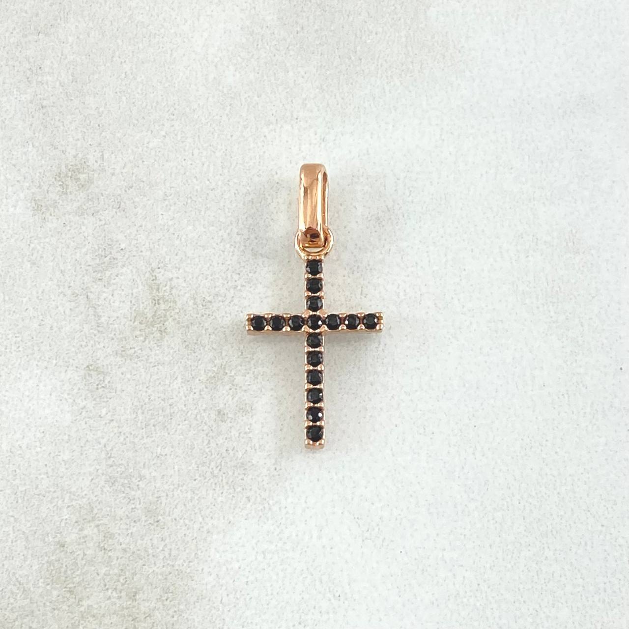Pendant Cross 1.05gr / 2.1cm / Double Facet White - Black Zircons 18K Rose Gold ©
