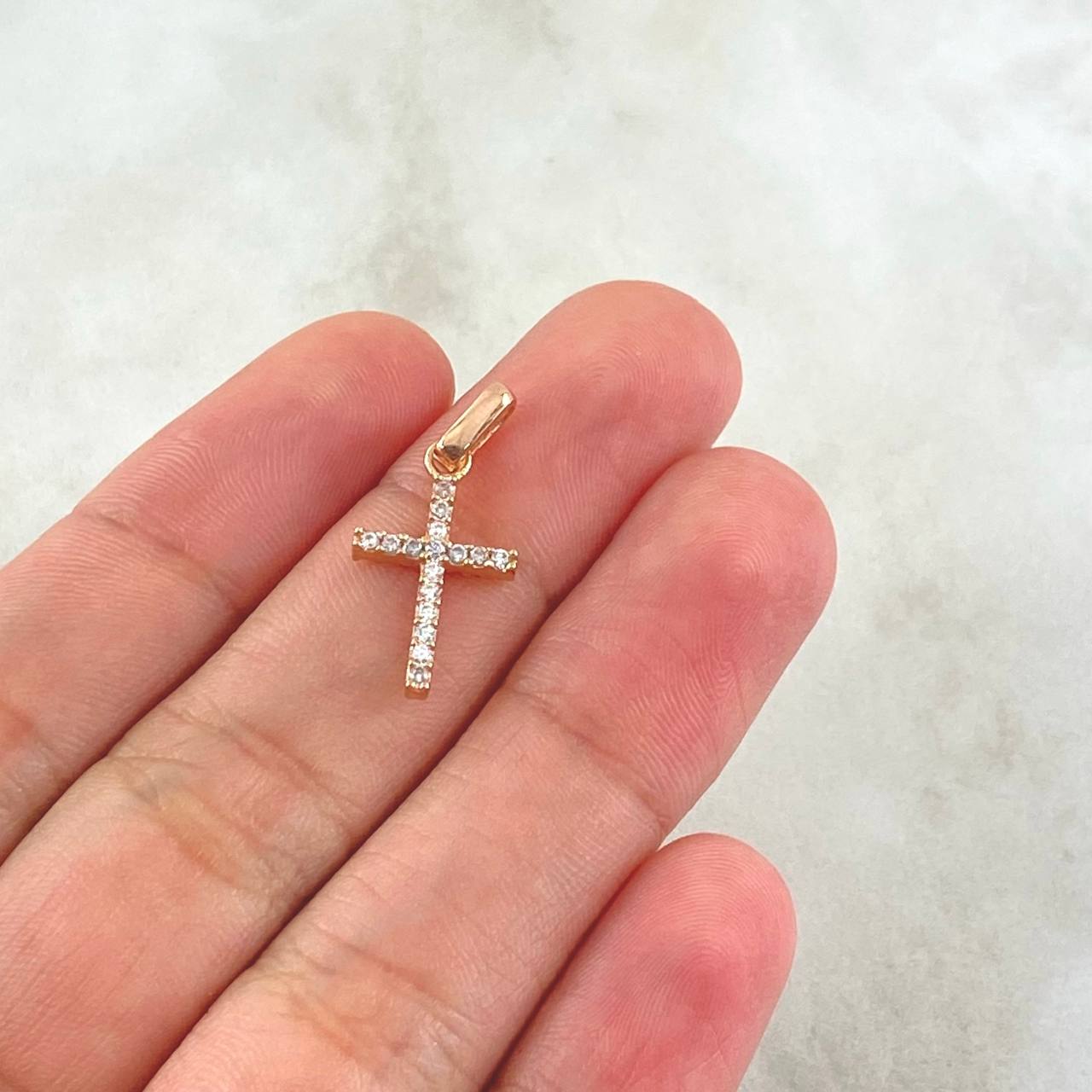 Pendant Cross 1.05gr / 2.1cm / Double Facet White - Black Zircons 18K Rose Gold ©