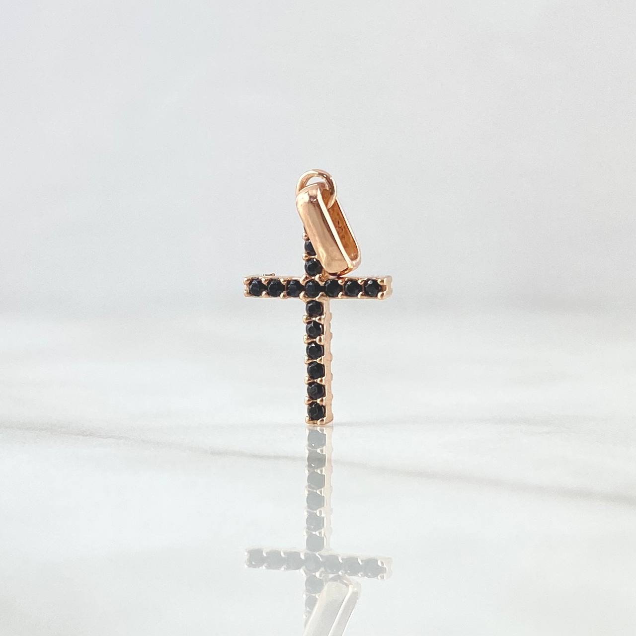 Pendant Cross 1.05gr / 2.1cm / Double Facet White - Black Zircons 18K Rose Gold ©