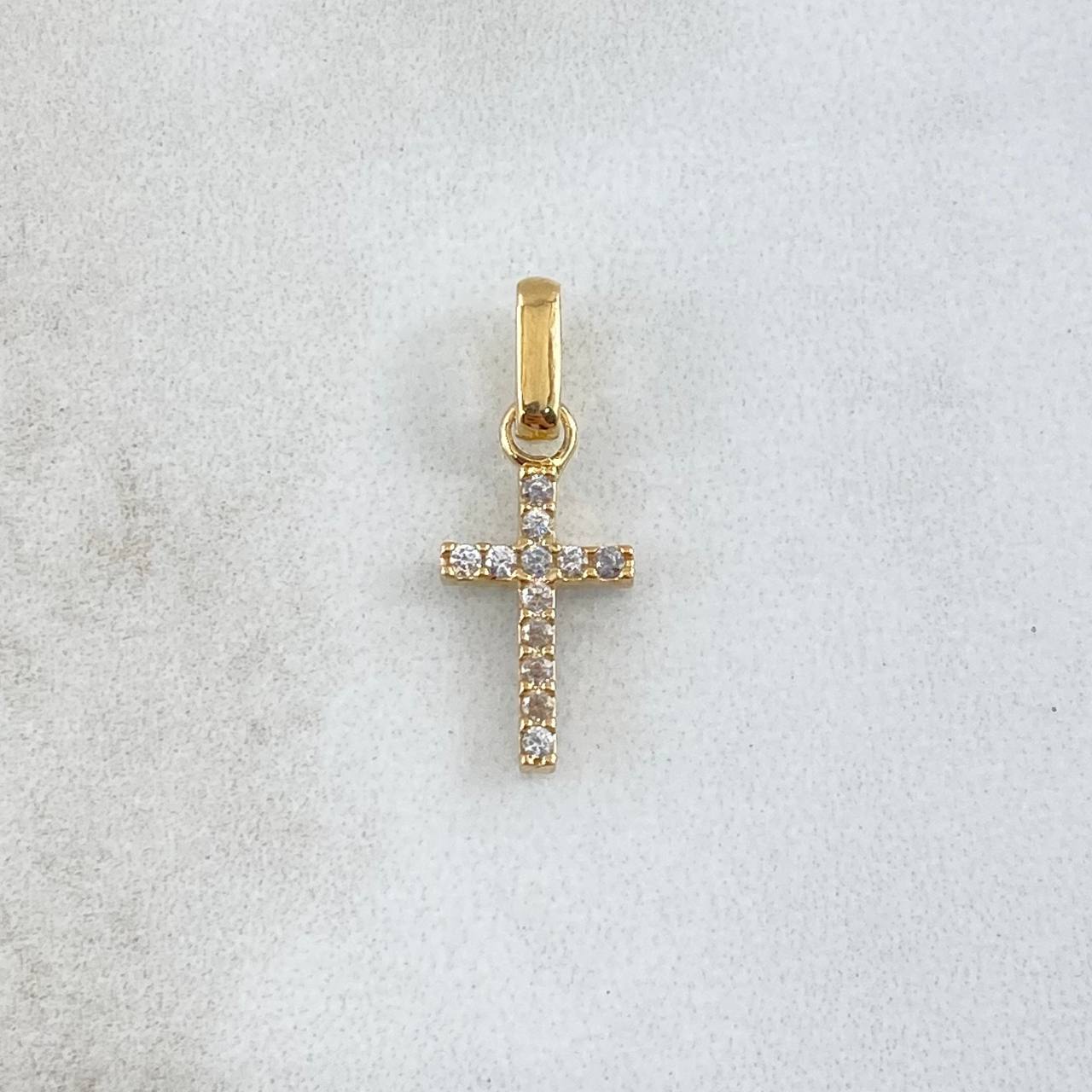 Dije Cruz Doble 0.95gr / 1.8cm / Circones Blancos-Fucsia Oro Amarillo 18K *