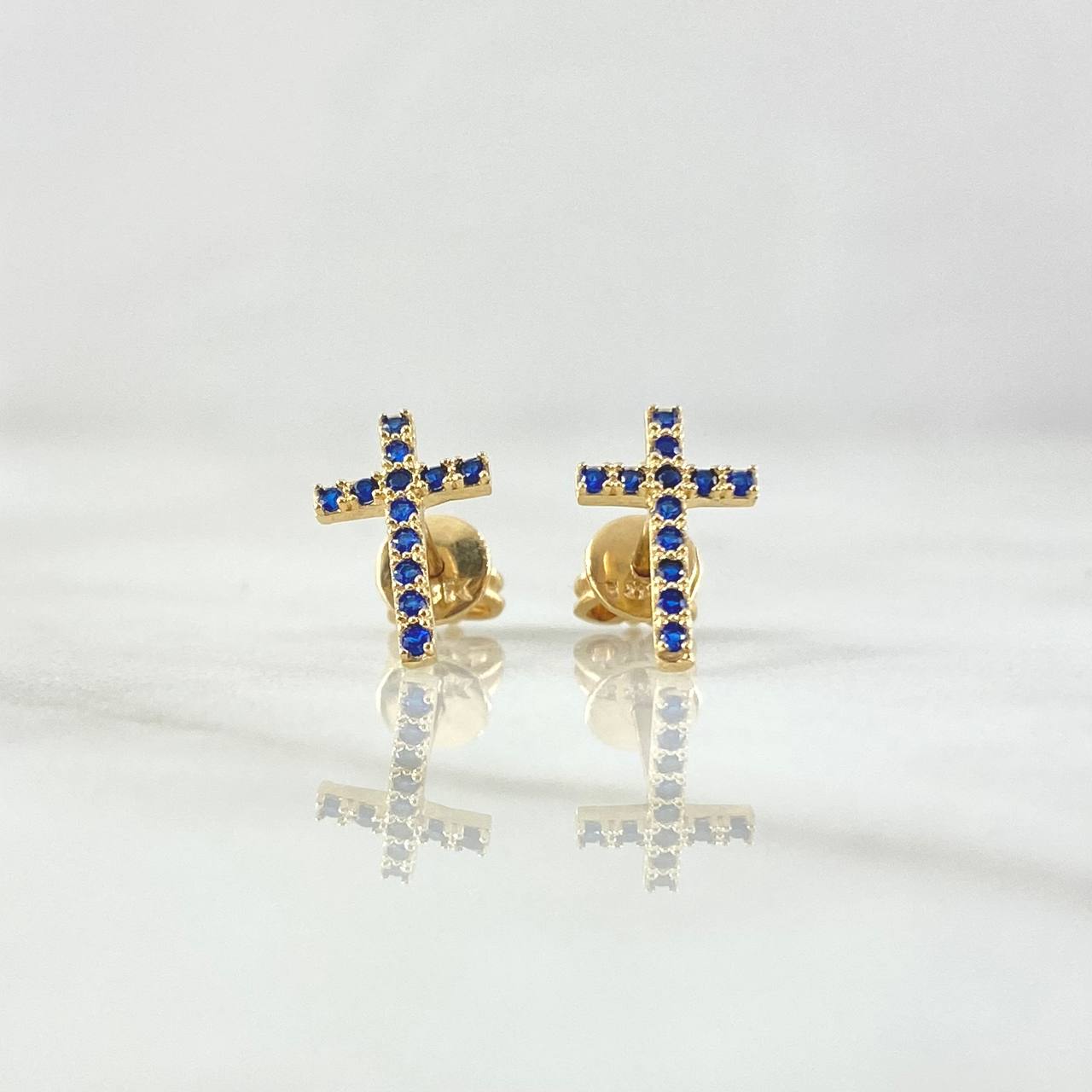 Topos Cruz 1.25gr / 1cm / Circones Azul Oro Amarillo 18K ©