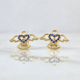 Stud Earrings Angel Silhouette Heart 2.05gr / 1.1cm / Blue Zircons 18K Yellow Gold ©