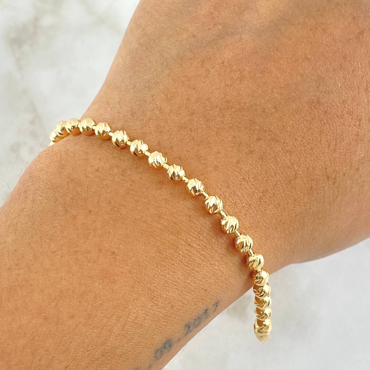 Bracelet Bracelet 7.75gr / 19cm / 3.7mm Beads Diamond Cut Luna 18K Yellow Gold ©