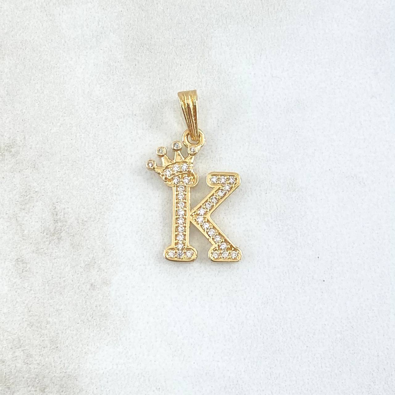 Dije Letra k Corona 1.5gr / 2.5cm / Circones Blancos Oro Amarillo 18K *