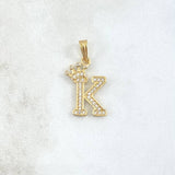 Dije Letra K 1.5gr / 2.5cm / Circones Blancos Oro Amarillo 18K