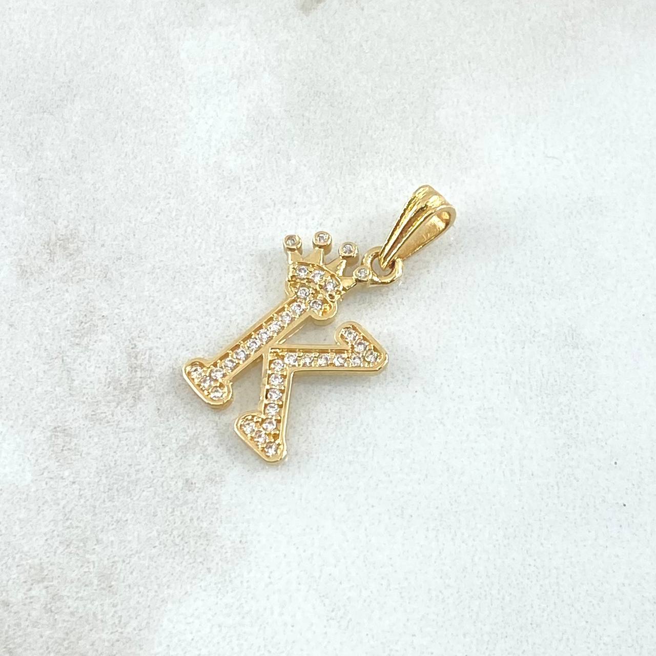 Dije Letra K 1.5gr / 2.5cm / Circones Blancos Oro Amarillo 18K