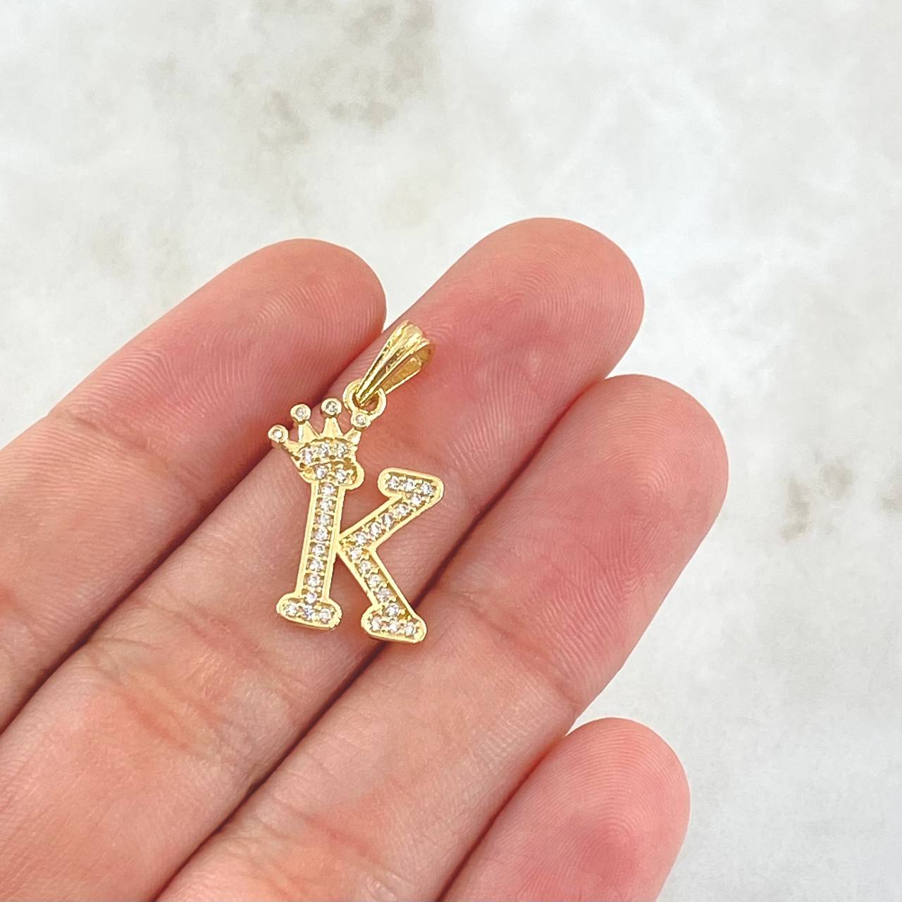 Pendant Letter K Crown 1.5gr / 2.5cm / White Zircons 18K Yellow Gold ©