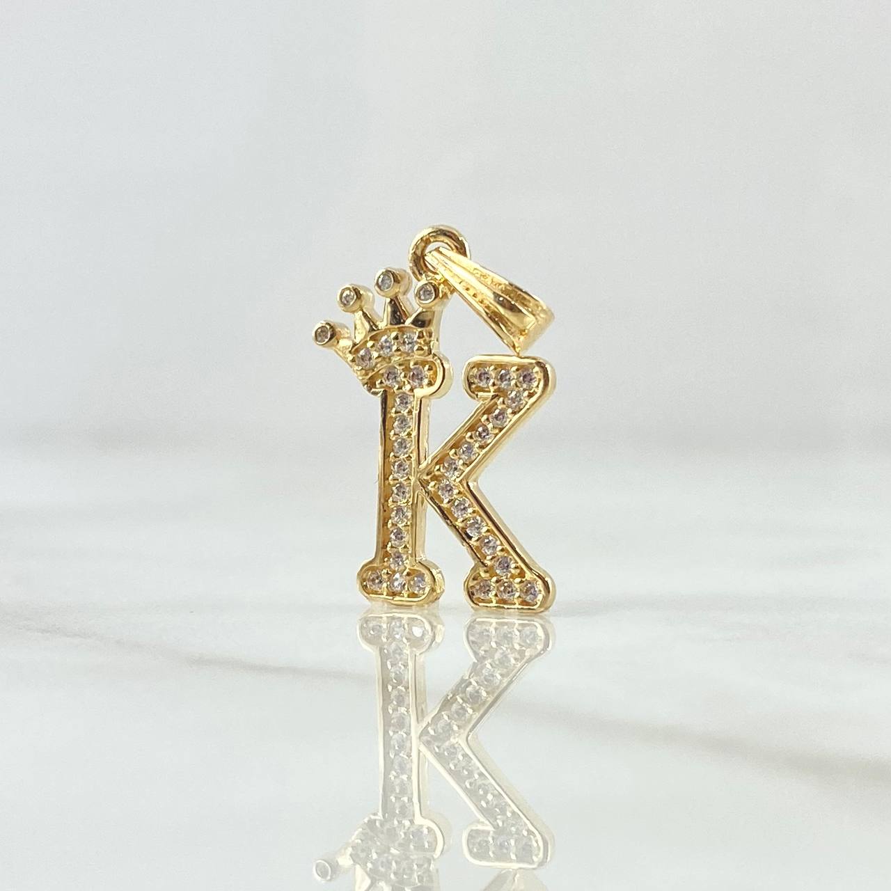 Pendant Letter K Crown 1.5gr / 2.5cm / White Zircons 18K Yellow Gold ©
