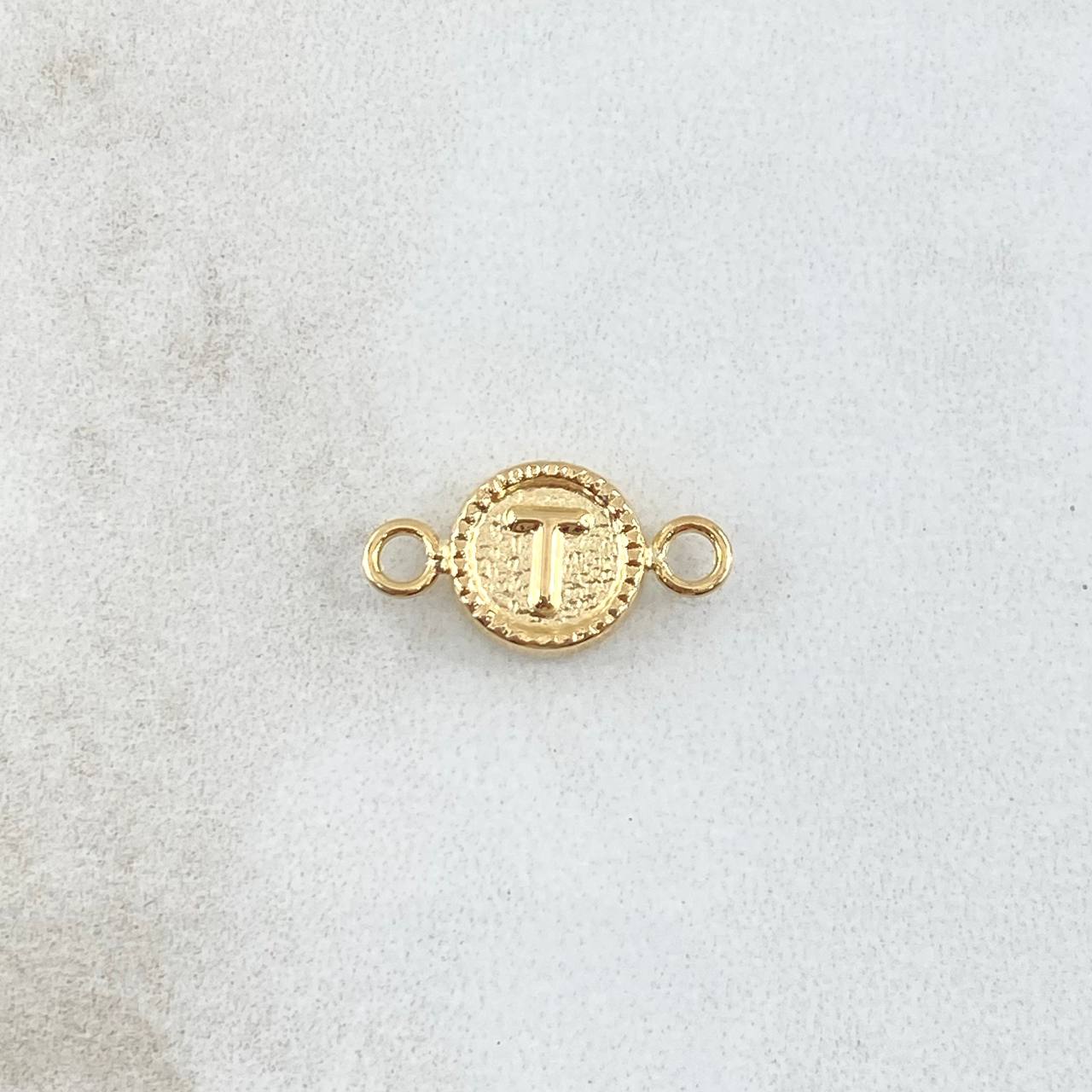 Charm Matte Textured T Letter 0.45gr / 1.5cm / 8mm Yellow Gold 18K Bordered Circle ©