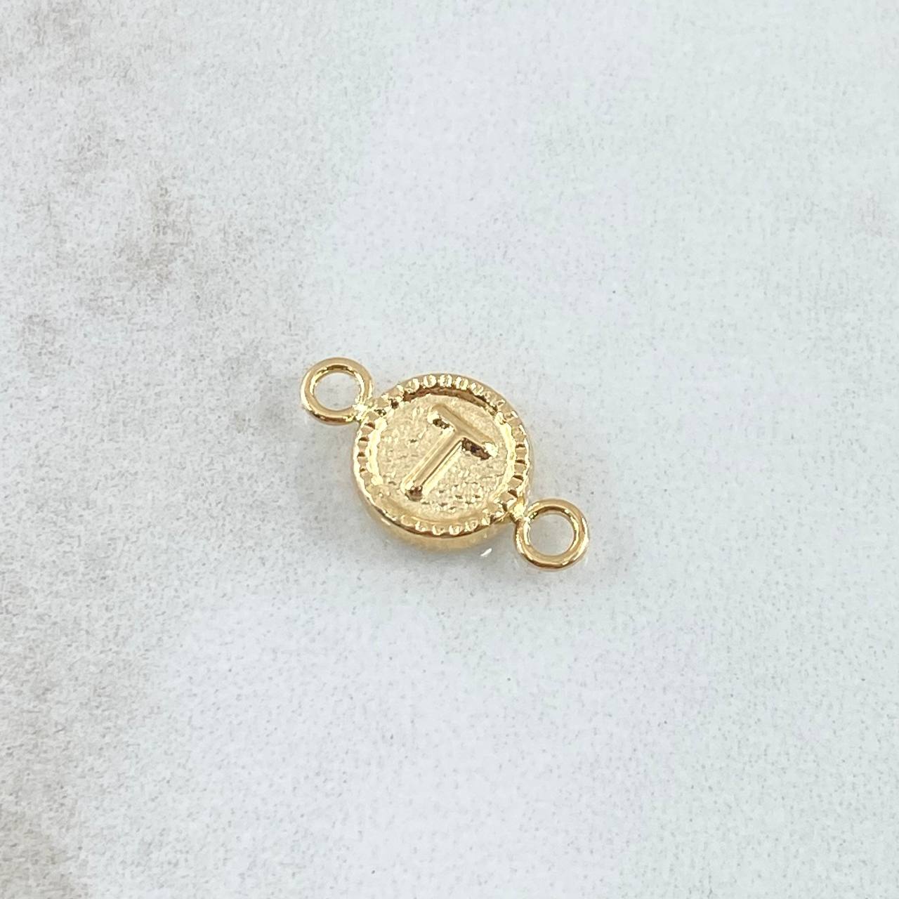 Charm Matte Textured T Letter 0.45gr / 1.5cm / 8mm Yellow Gold 18K Bordered Circle ©
