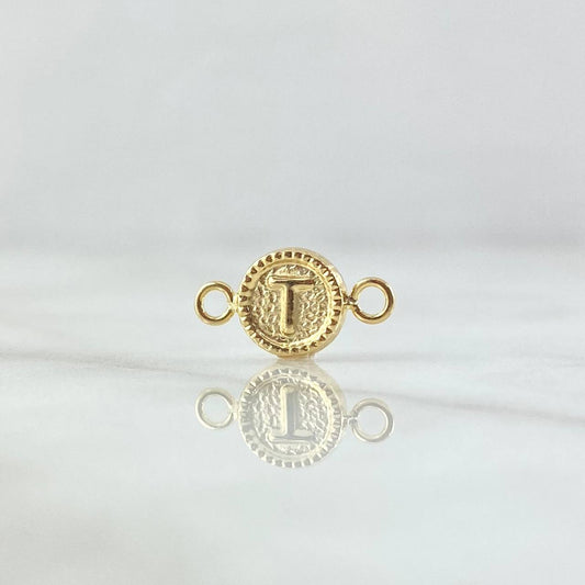 Herraje Letra T Mate 0.45gr / 1.4cm-Circulo Bordeado  Oro Amarillo 18K