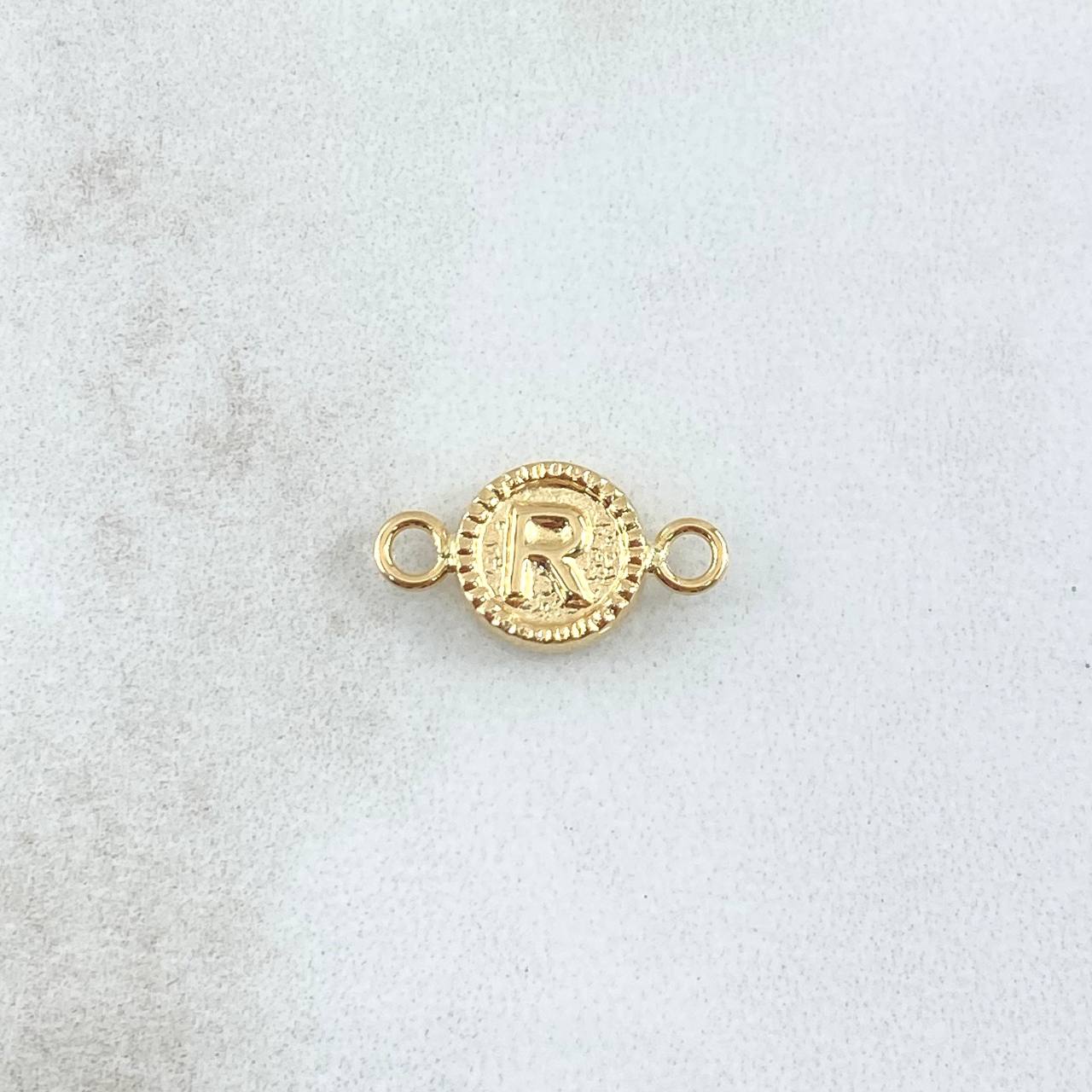 Herraje Letra R 0.45gr / 1.4cm / Circular Bordeado Oro Amarillo 18K *