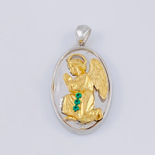 Dije Angel De La Guarda 13.25 g / 1 1/2 in Dos Oros Amarillo Blanco 18K