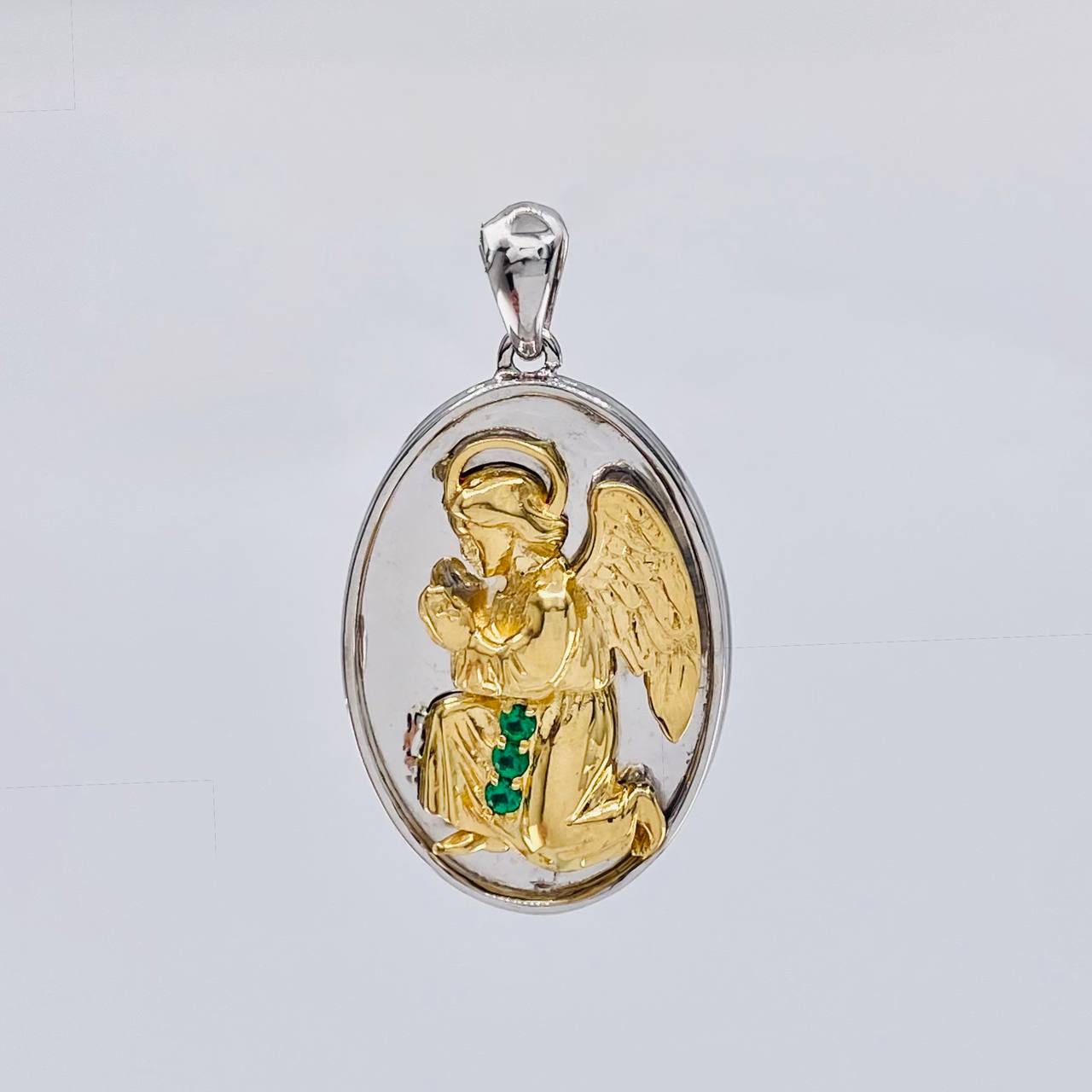 Dije Angel De La Guarda 13.25 g / 1 1/2 in Dos Oros Amarillo Blanco 18K