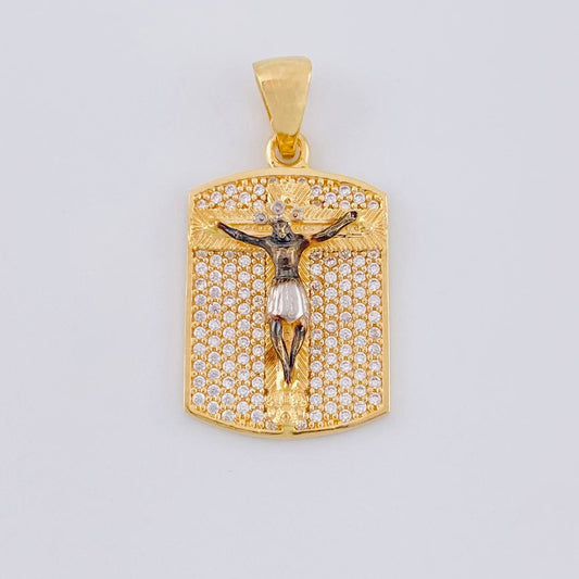 Dije Placa Cristo Señor De Los Milagros 4.65 g / 1 1/4 in Dos Oros Negro Amarillo 18K