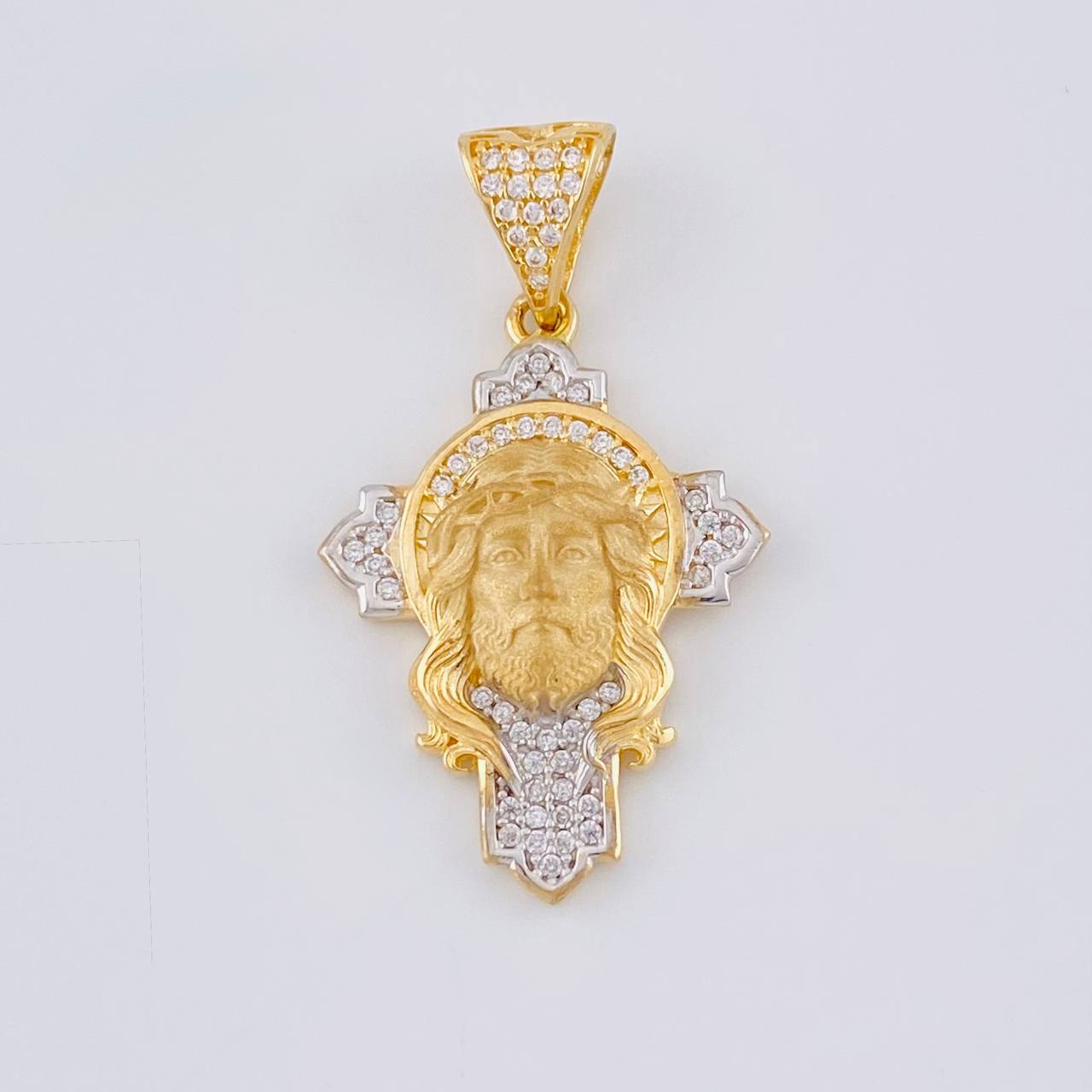 Pendant Cross Face of Christ 4.4 g / 1 1/2 in Two Golds Yellow White 18K