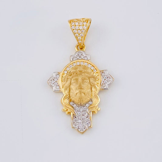 Pendant Cross Face of Christ 4.4 g / 1 1/2 in Two Golds Yellow White 18K