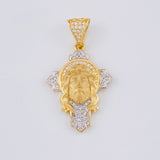 Pendant Cross Face of Christ 4.4 g / 1 1/2 in Two Golds Yellow White 18K