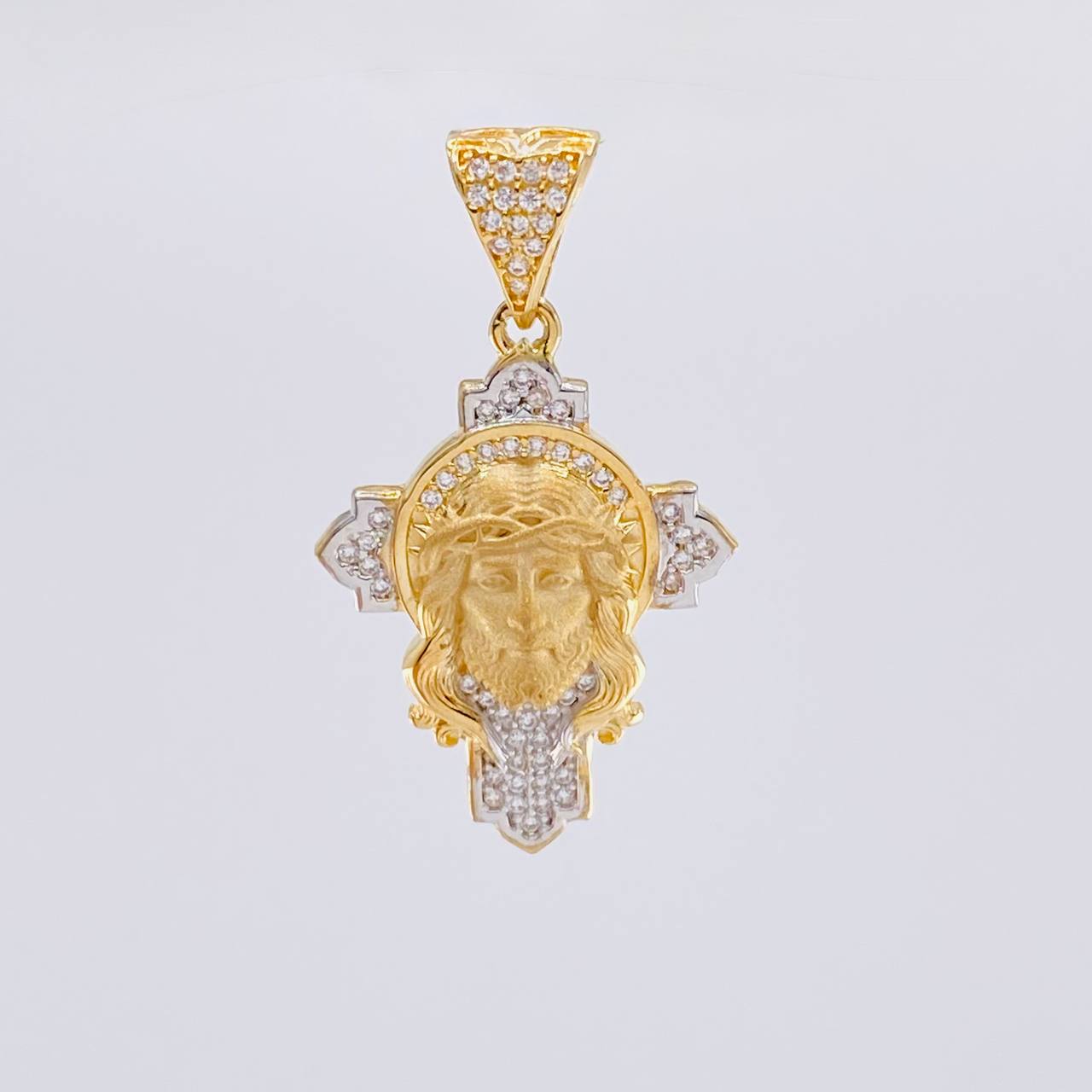 Pendant Cross Face of Christ 4.4 g / 1 1/2 in Two Golds Yellow White 18K