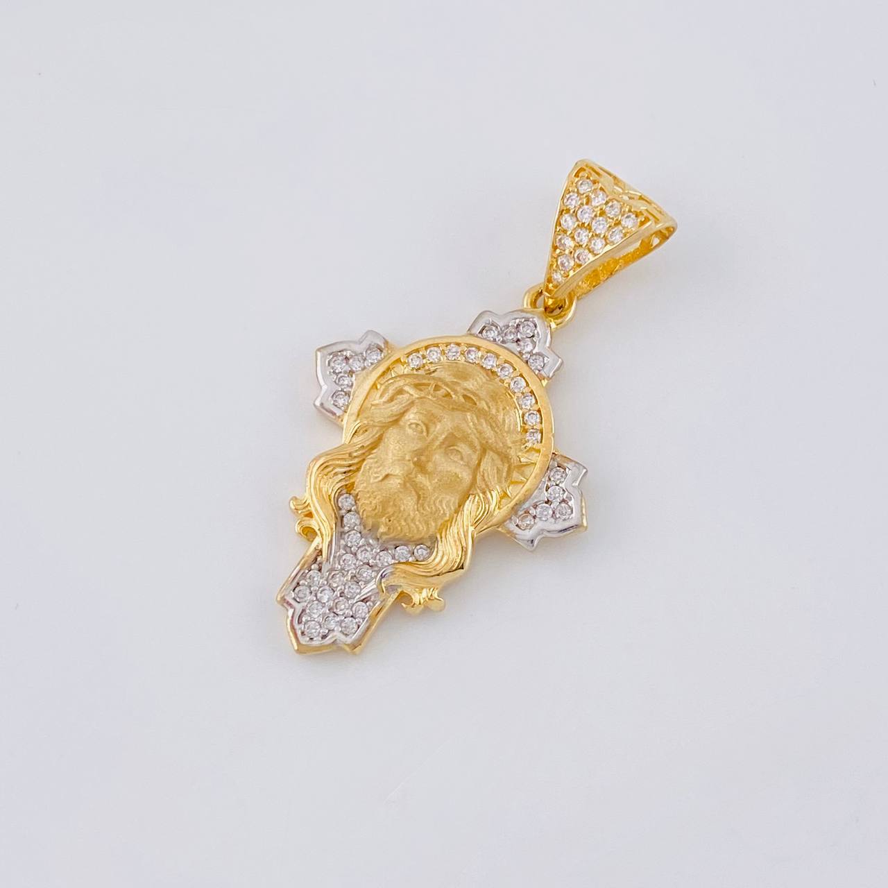 Pendant Cross Face of Christ 4.4 g / 1 1/2 in Two Golds Yellow White 18K
