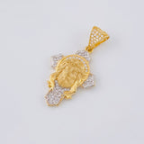 Pendant Cross Face of Christ 4.4 g / 1 1/2 in Two Golds Yellow White 18K