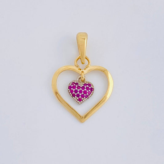Dije Doble Corazón Colgante 1.9 g / 1 in Dos Oros Amarillo Blanco 18K