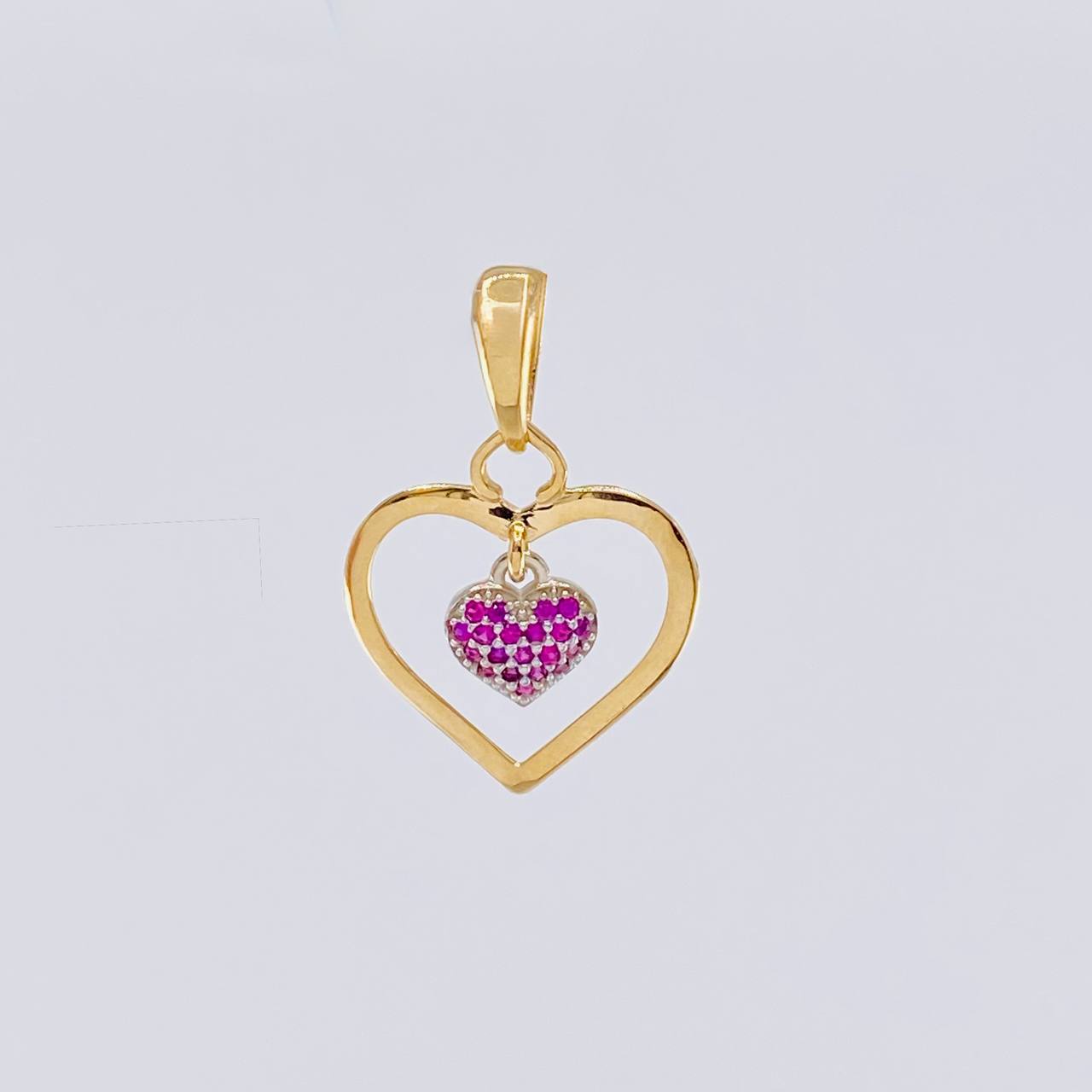 Dije Doble Corazón Colgante 1.9 g / 1 in Dos Oros Amarillo Blanco 18K