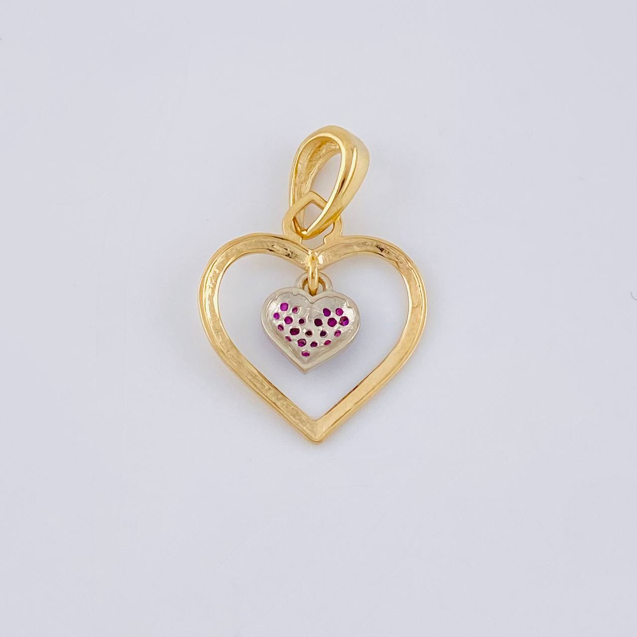 Dije Doble Corazón Colgante 1.9 g / 1 in Dos Oros Amarillo Blanco 18K