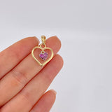 Dije Doble Corazón Colgante 1.9 g / 1 in Dos Oros Amarillo Blanco 18K