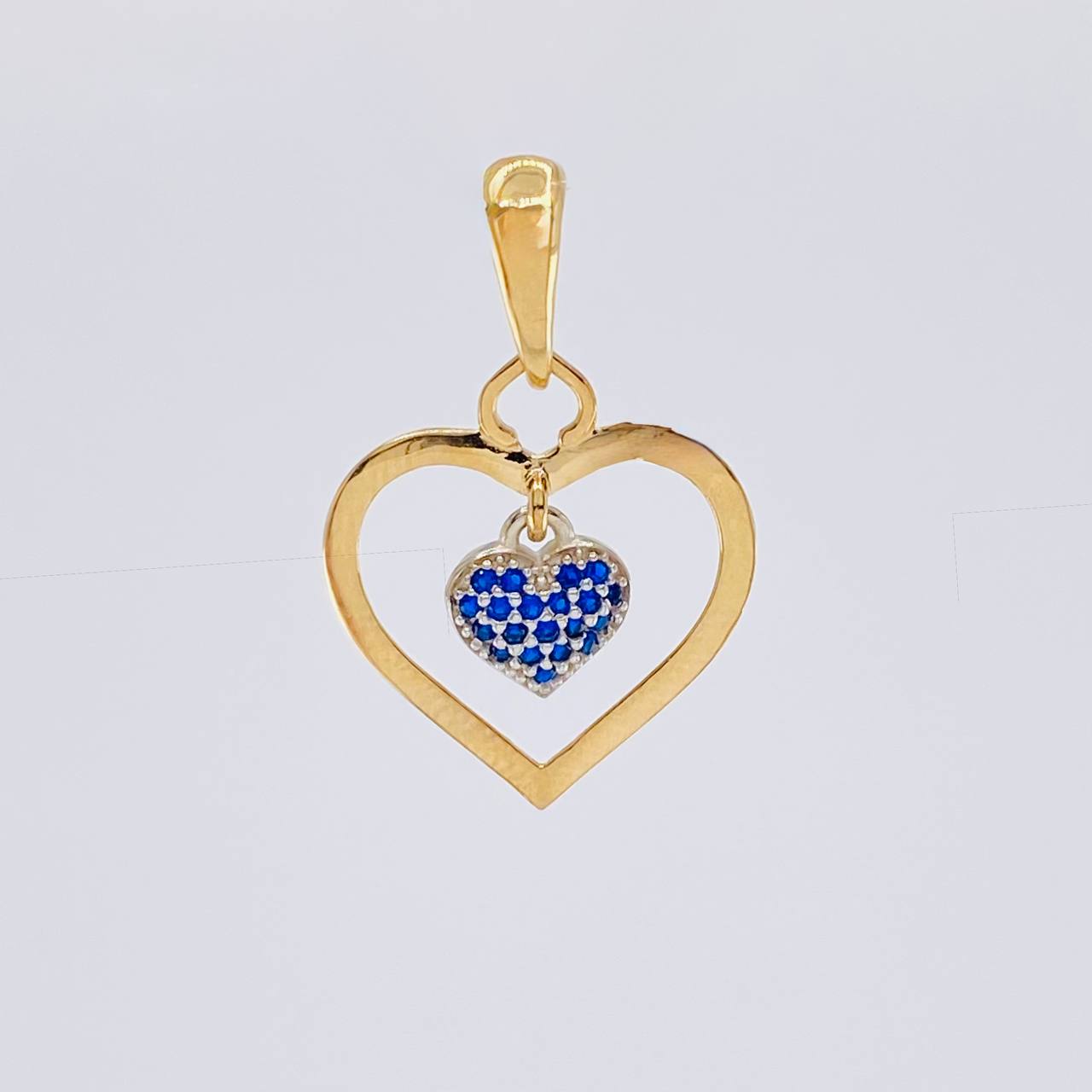 Double Heart Pendant Necklace 1.95 g / 1 in Two-Tone Yellow White Gold 18K